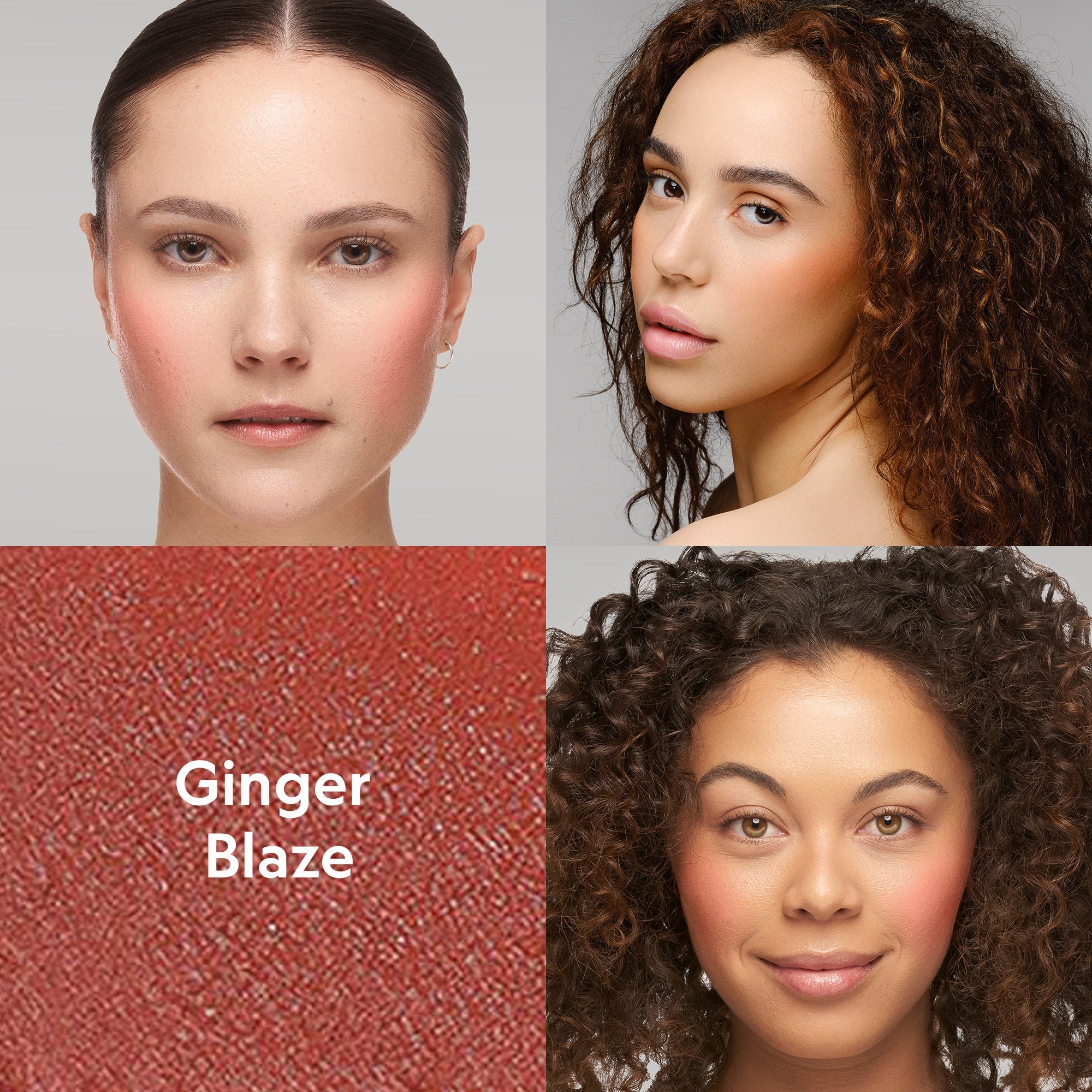 Close-up of buildable cream blush compact with a soft rosy swatch on fair skin showing a dewy, natural flush