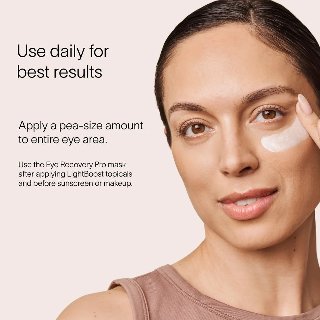 Solawave LightBoost Eye Cream tube on a clean surface, showcasing the silky cooling formula for dark circles and puffiness