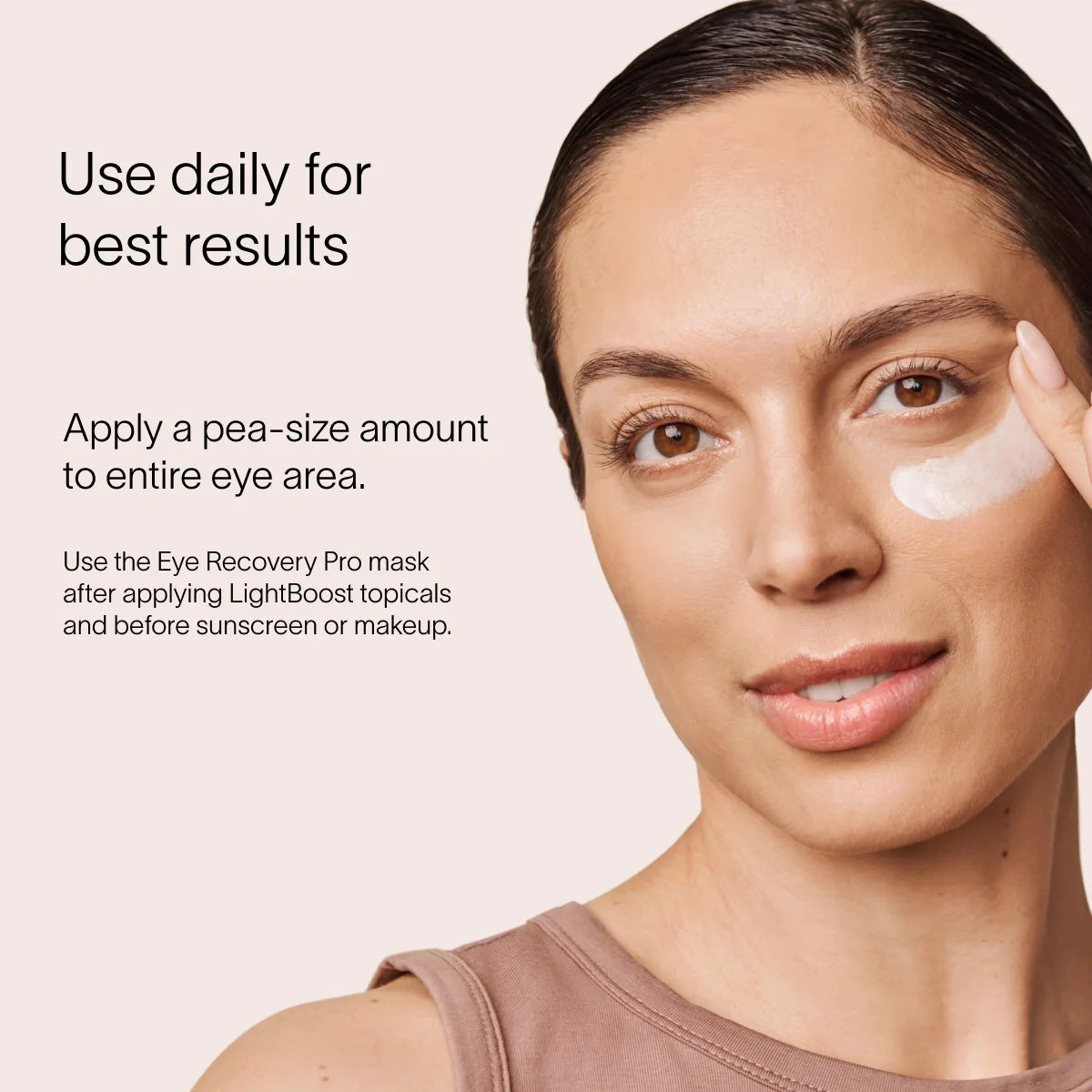 Solawave LightBoost Eye Cream tube on a clean surface, showcasing the silky cooling formula for dark circles and puffiness