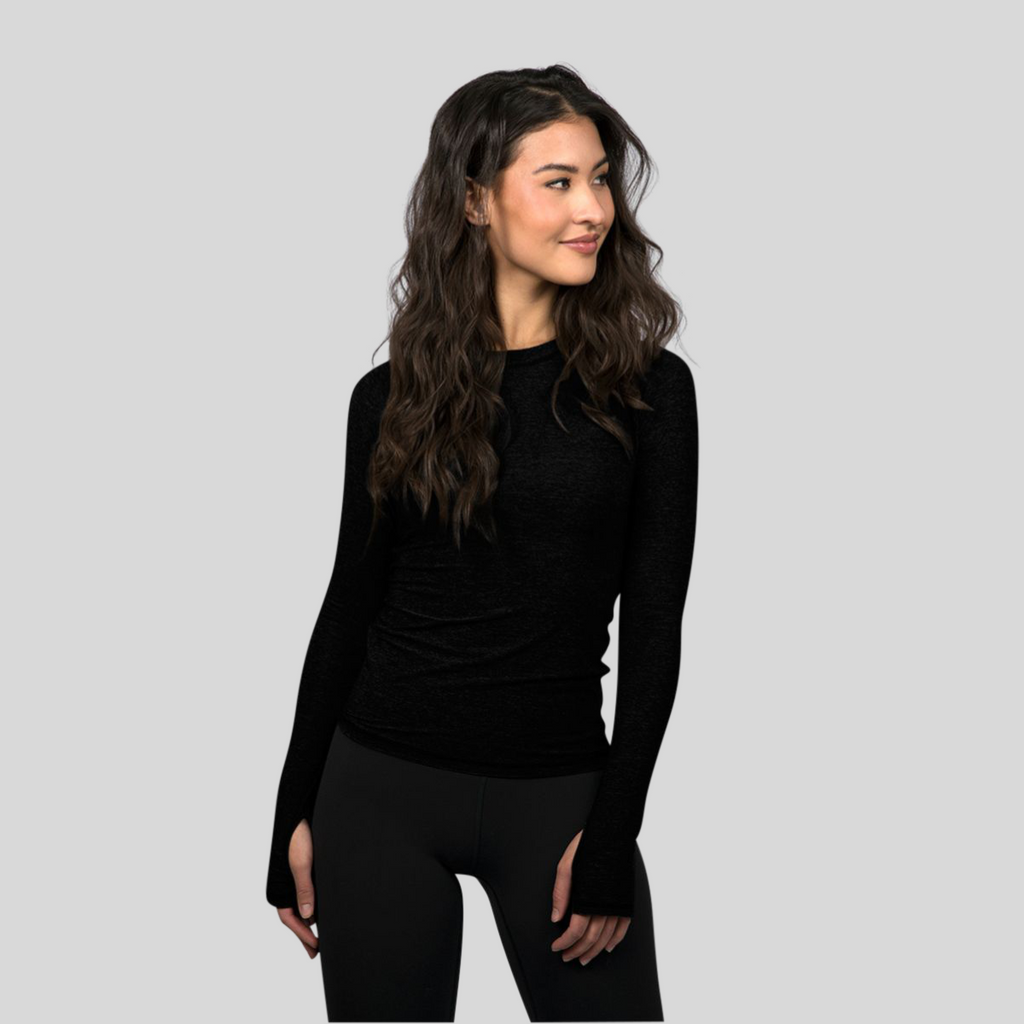 Women's long-sleeve UPF 50+ sun shirt in lightweight Italian fabric with thumbholes, shown from front