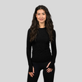 Women's long-sleeve UPF 50+ sun shirt in lightweight Italian fabric with thumbholes, shown from front
