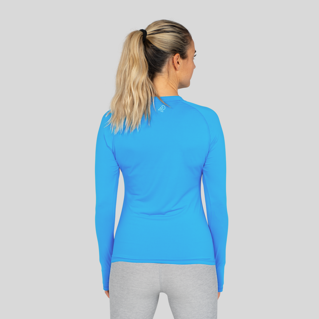 Women's long-sleeve UPF 50+ sun shirt in lightweight Italian fabric with thumbholes, shown from front