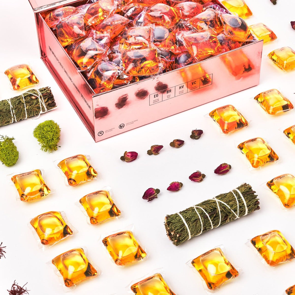 Box of Laundry Sauce Performance Liquid Laundry Detergent Pods, concentrated perfumer-designed fragrance