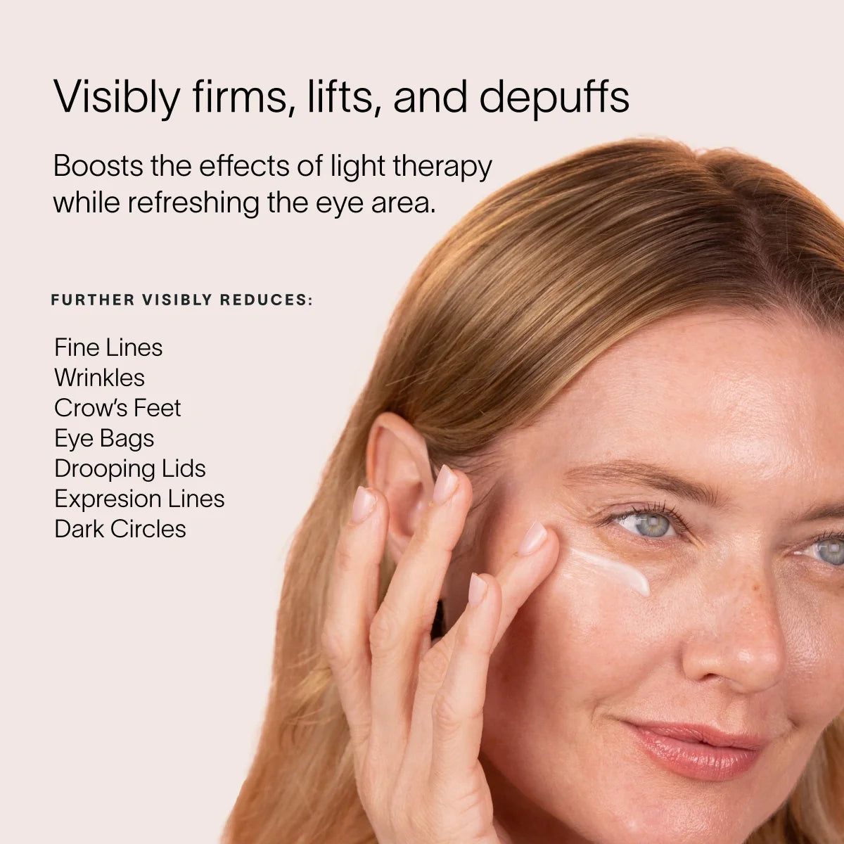 Solawave LightBoost Eye Cream tube on a clean surface, showcasing the silky cooling formula for dark circles and puffiness