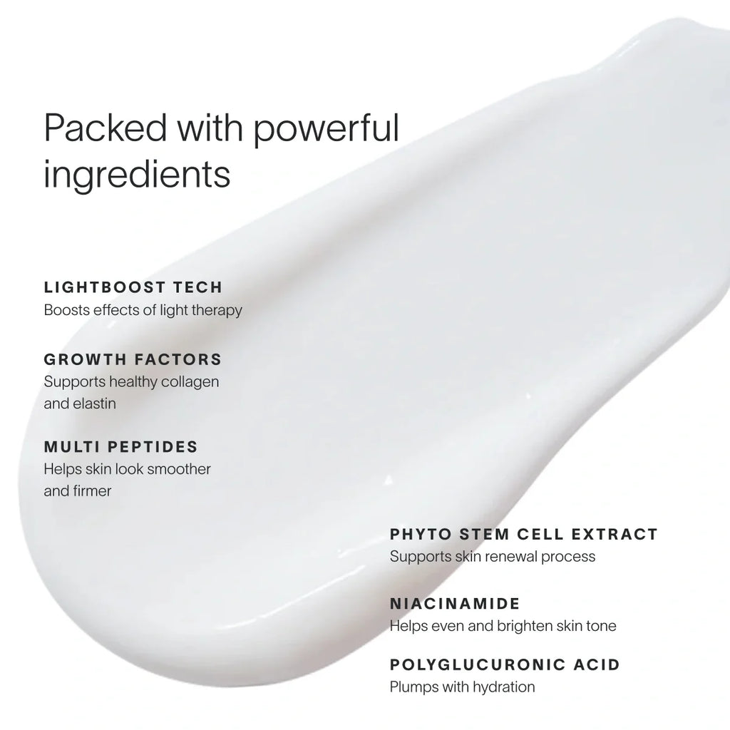 Solawave LightBoost Face and Neck Serum bottle with lightweight peptide and growth factor formula on a clean surface
