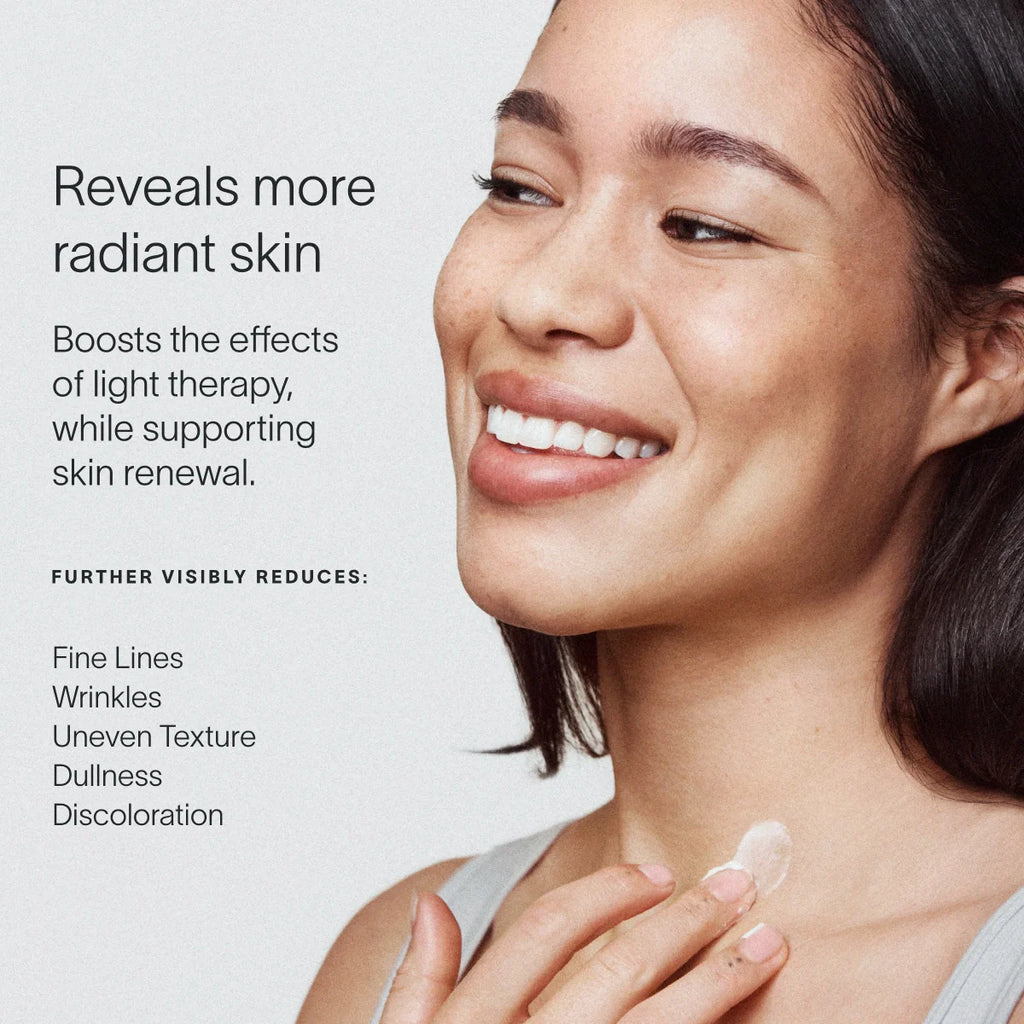Solawave LightBoost Face and Neck Serum bottle with lightweight peptide and growth factor formula on a clean surface