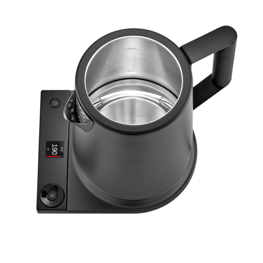 Luna stainless electric kettle with digital temperature display on a clean kitchen countertop