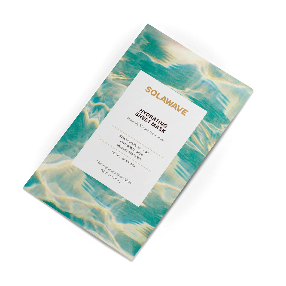 Solawave hydrating water-gel sheet mask with niacinamide and hyaluronic acid, individually wrapped biodegradable packaging