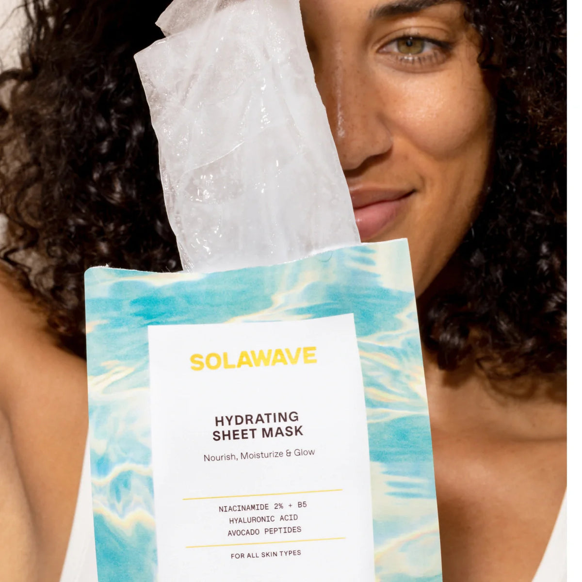 Solawave hydrating water-gel sheet mask with niacinamide and hyaluronic acid, individually wrapped biodegradable packaging