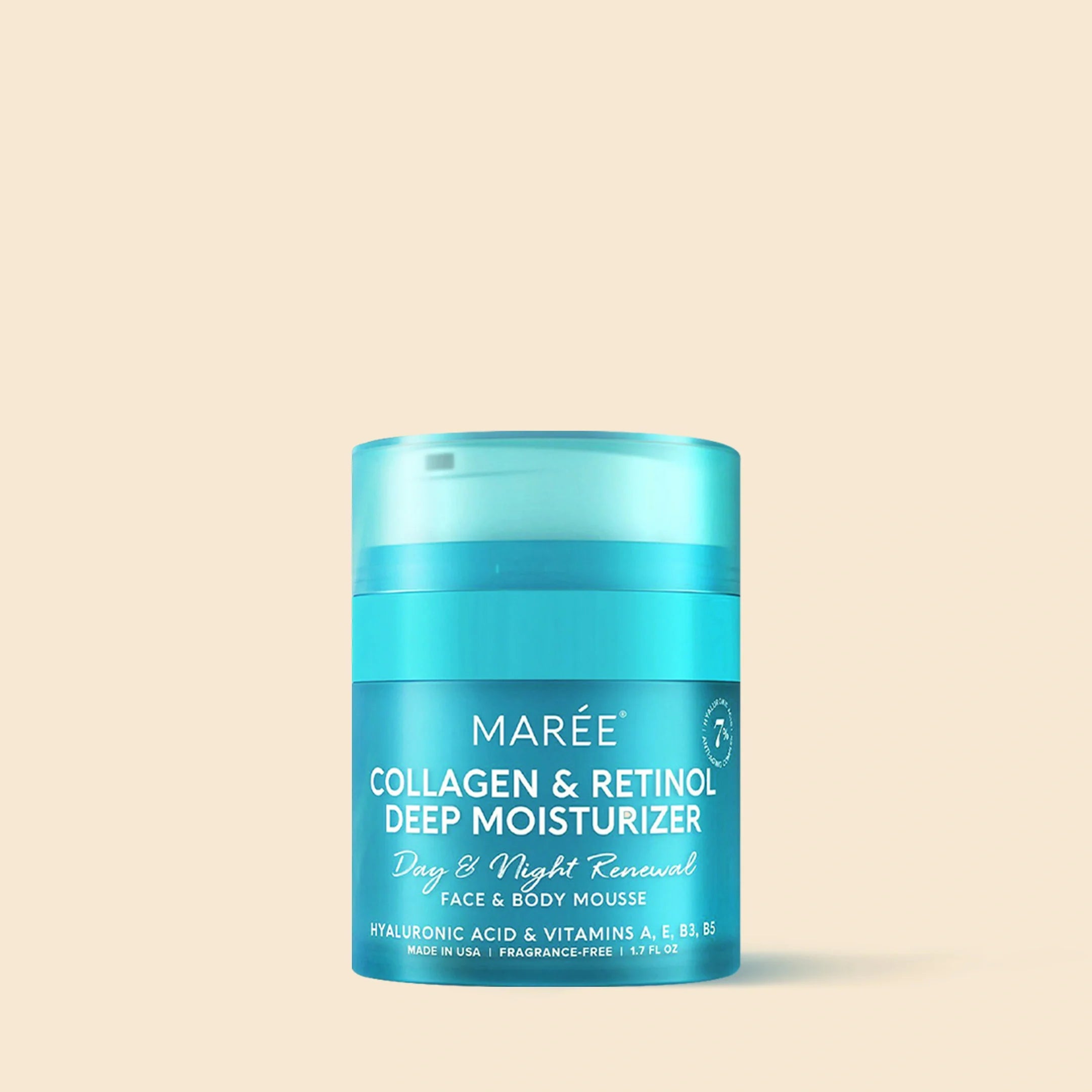 Retinol and collagen anti-aging face cream jar on a clean white surface, front-facing product shot