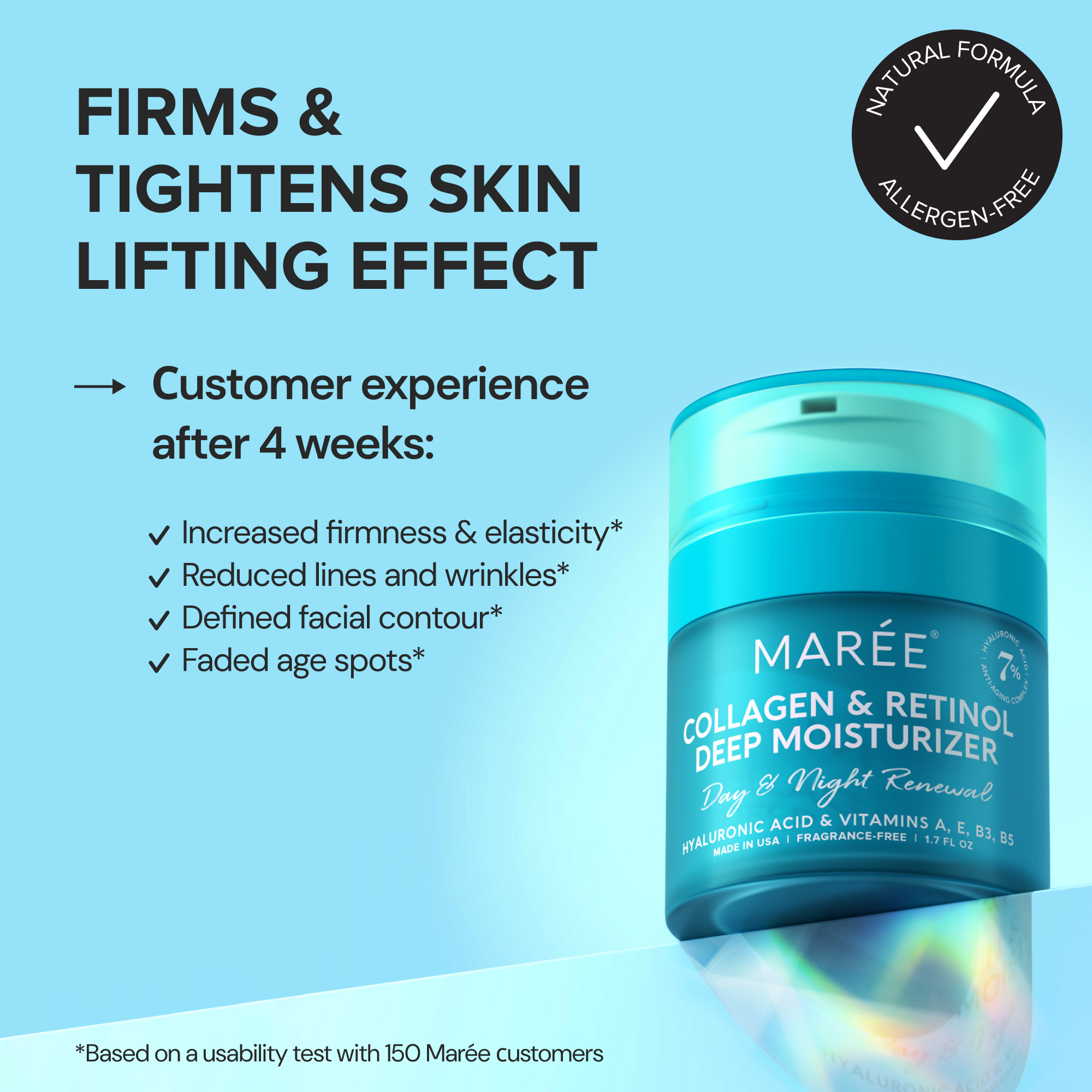 Retinol and collagen anti-aging face cream jar on a clean white surface, front-facing product shot