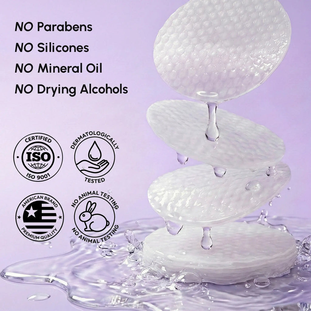 12% niacinamide and hyaluronic acid exfoliating pads in minimalist packaging, shown on a clean skincare flat lay