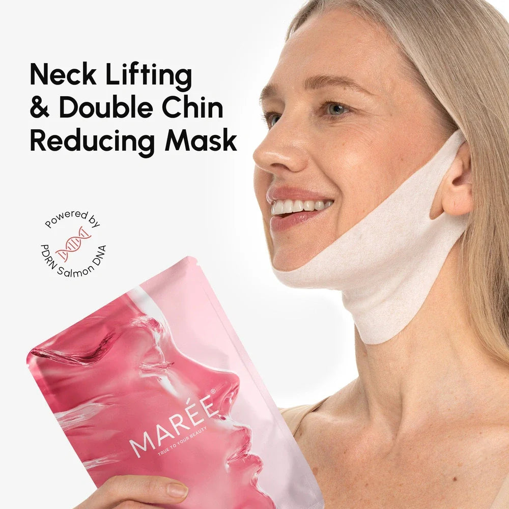 Marée PDRN V-Line Lifting Mask applied to chin and neck area for jawline contouring and skin firming