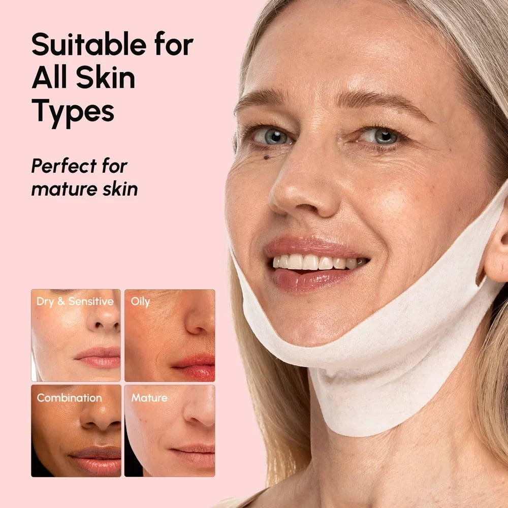 Marée PDRN V-Line Lifting Mask applied to chin and neck area for jawline contouring and skin firming