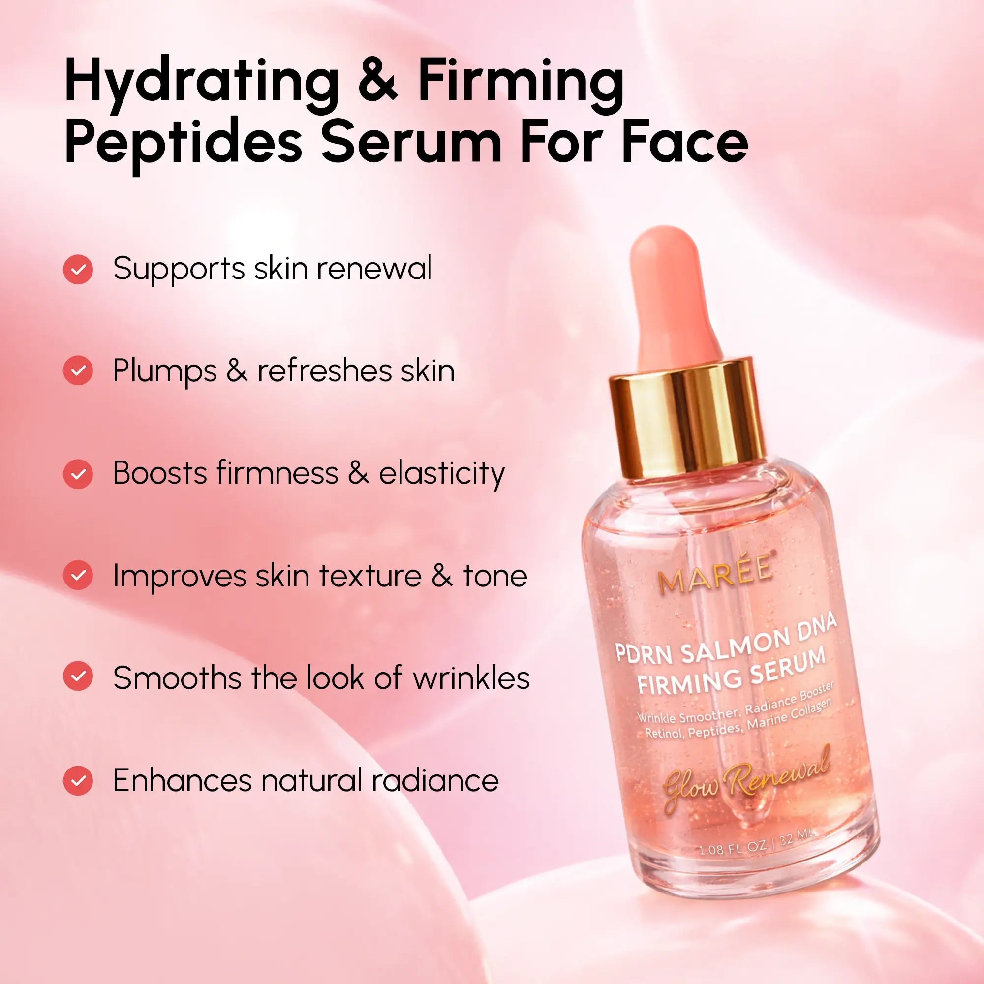 PDRN salmon DNA firming and renewing serum bottle on a clean white surface, anti-aging skincare