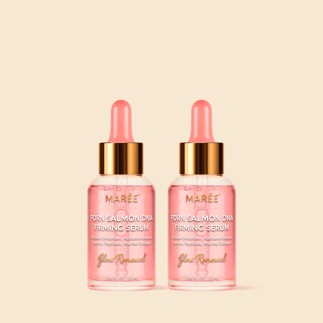 PDRN salmon DNA firming and renewing serum bottle on a clean white surface, anti-aging skincare