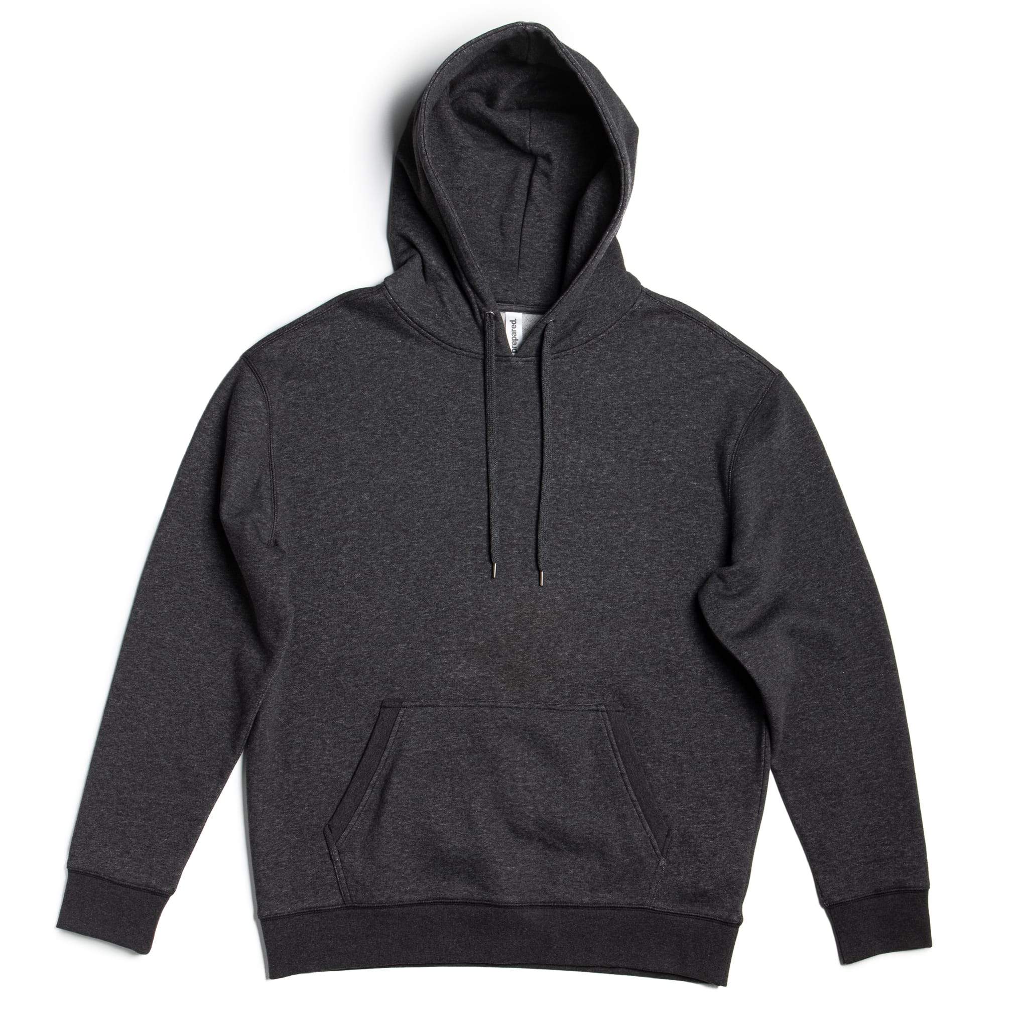 Heavyweight cotton fleece pullover hoodie in a structured standard fit, shown in a neutral colorway with ribbed cuffs and waistband