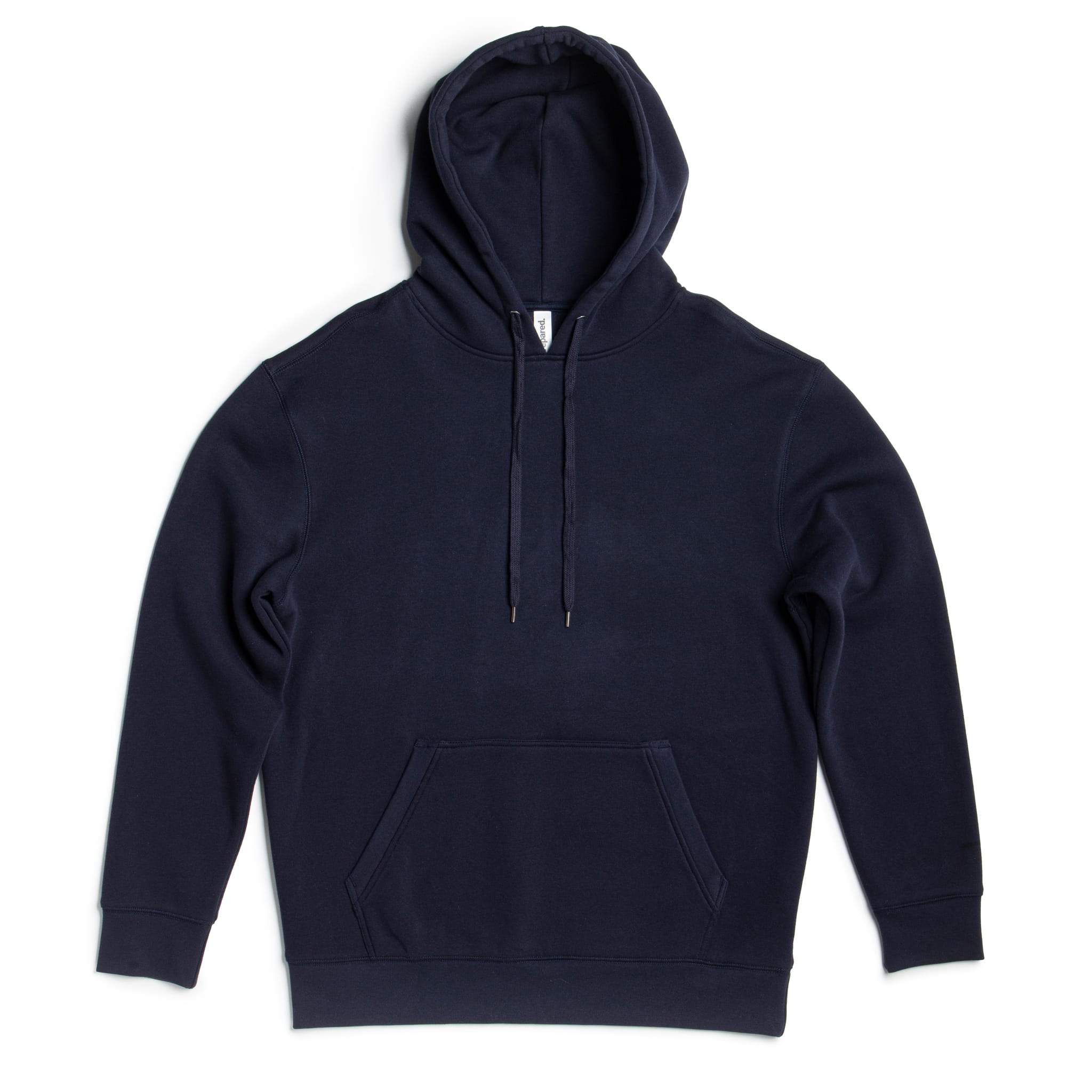 Heavyweight cotton fleece pullover hoodie in a structured standard fit, shown in a neutral colorway with ribbed cuffs and waistband
