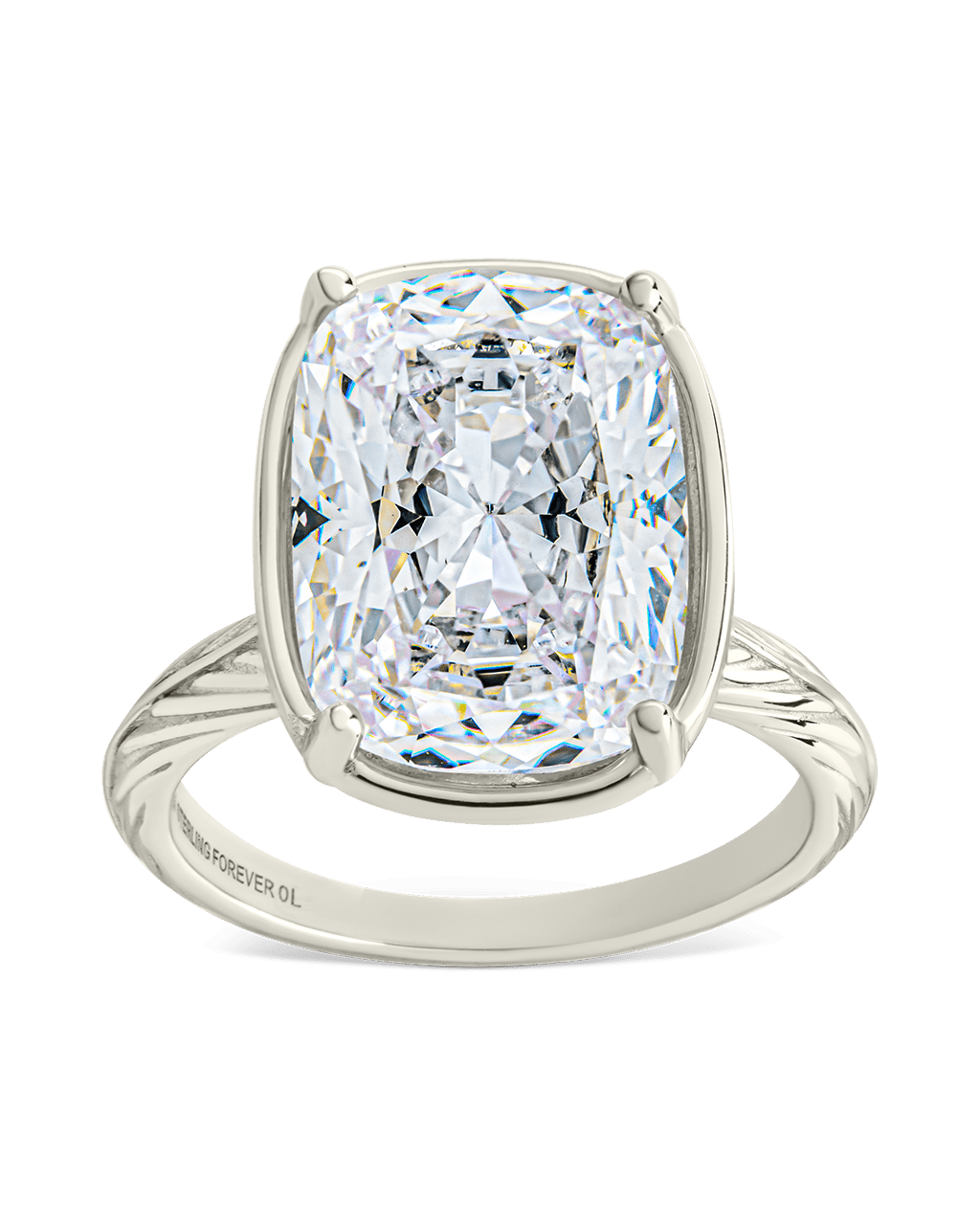 Elongated cushion-cut cubic zirconia cocktail ring in gold-plated sterling silver on a hand, showing large faceted stone and slim band
