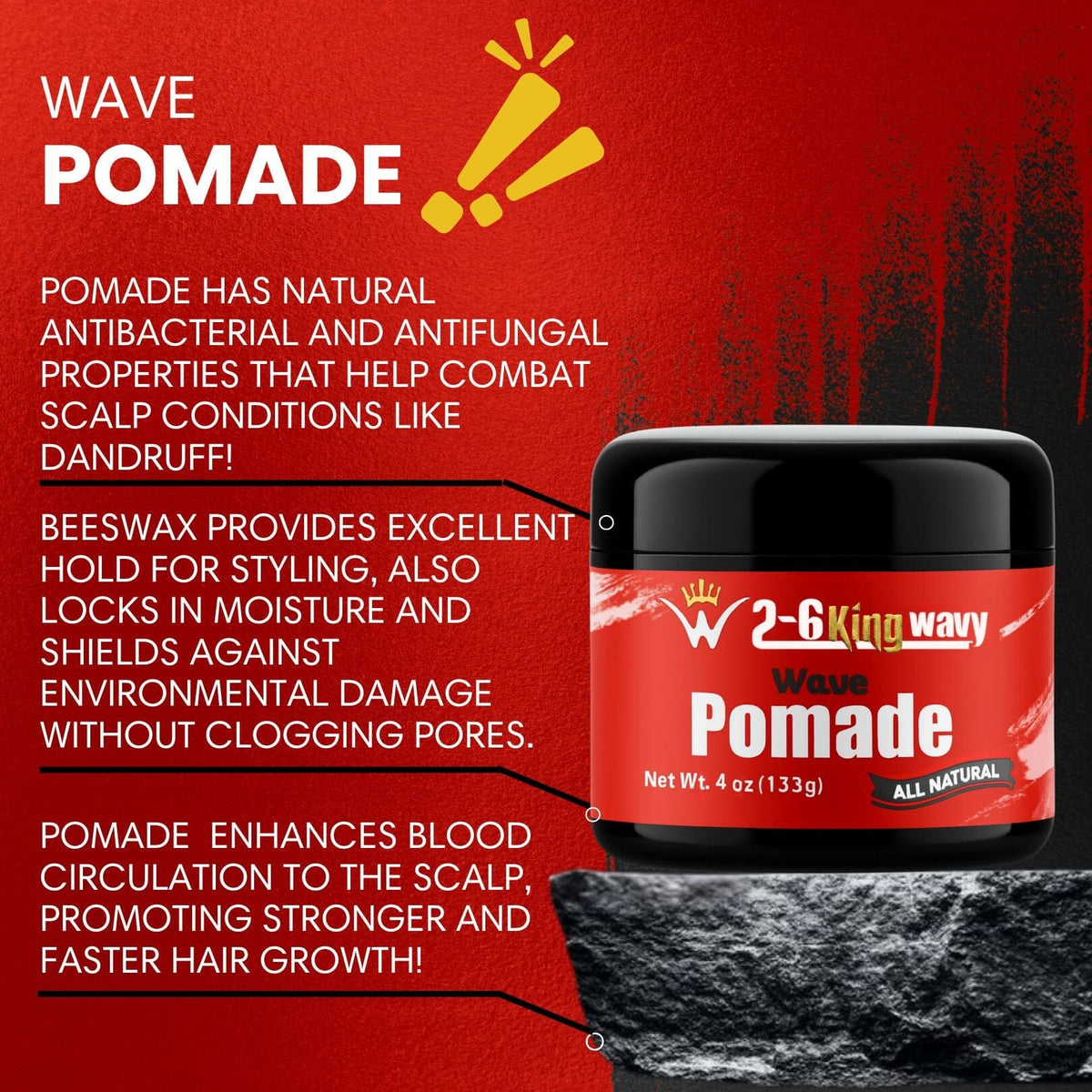 Jar of 26 King Wavy Merch pomade with natural oil ingredients for 360 waves and scalp care