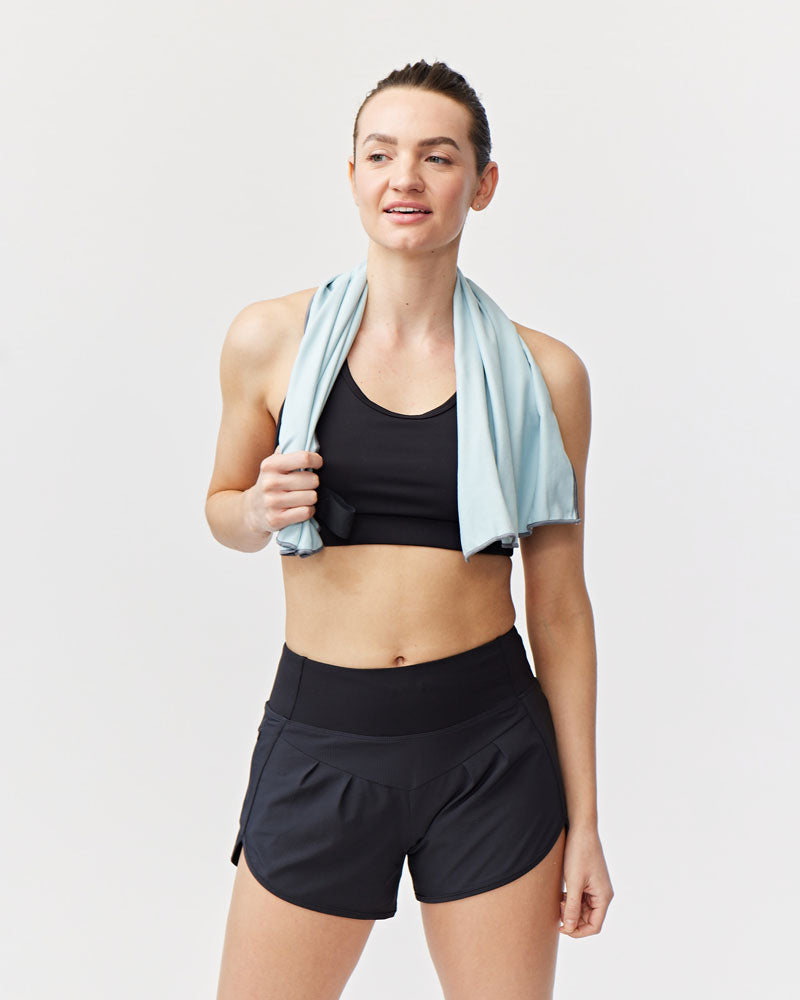 Women's high-rise Sheva running shorts in a body-skimming fit with pleated detail and zip side pocket