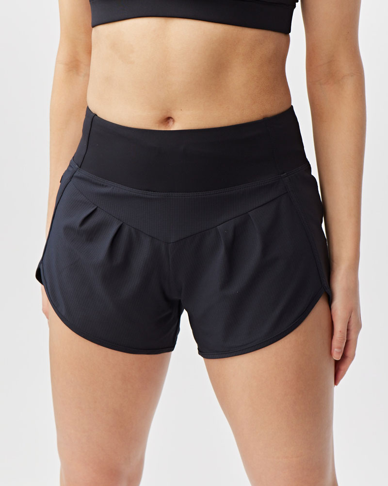 Women's high-rise Sheva running shorts in a body-skimming fit with pleated detail and zip side pocket