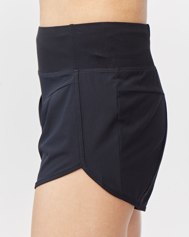 Women's high-rise Sheva running shorts in a body-skimming fit with pleated detail and zip side pocket