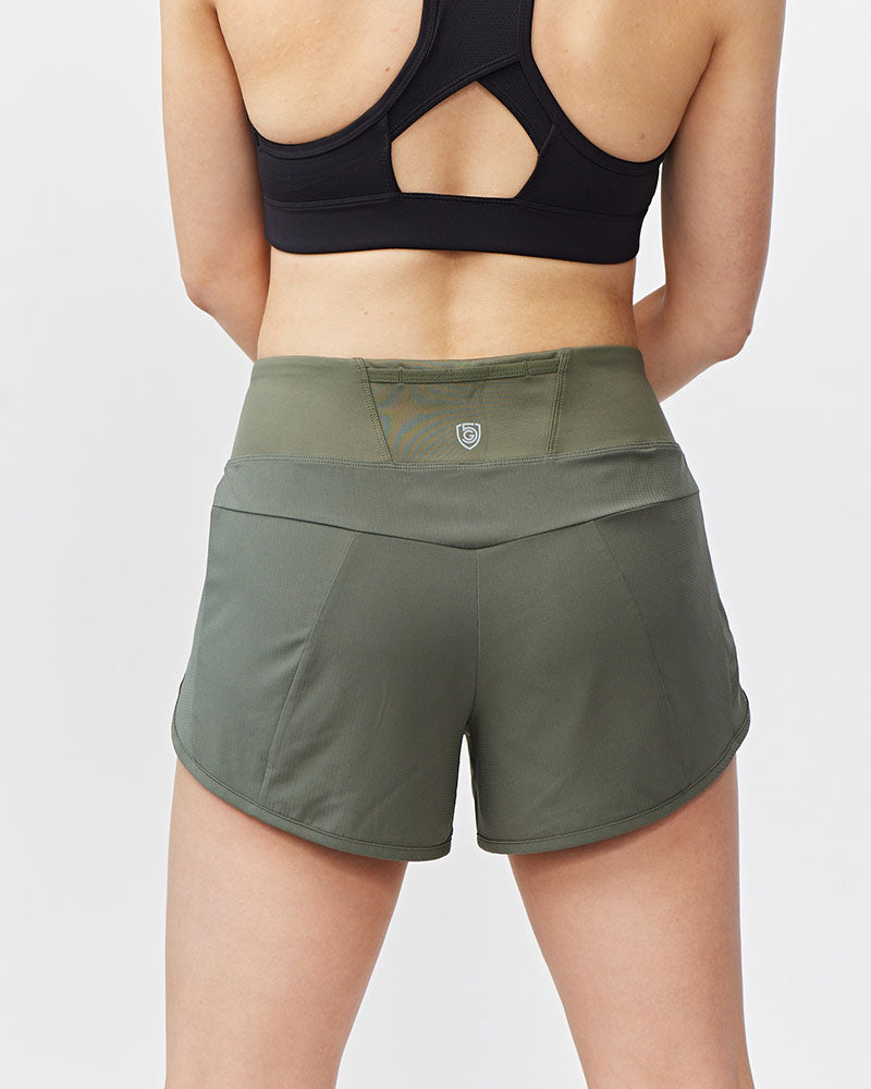 Women's high-rise Sheva running shorts in a body-skimming fit with pleated detail and zip side pocket
