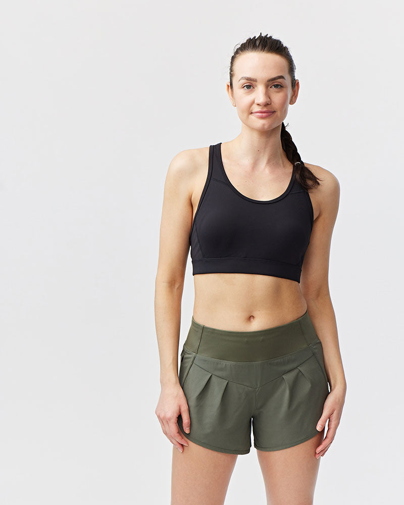 Women's high-rise Sheva running shorts in a body-skimming fit with pleated detail and zip side pocket