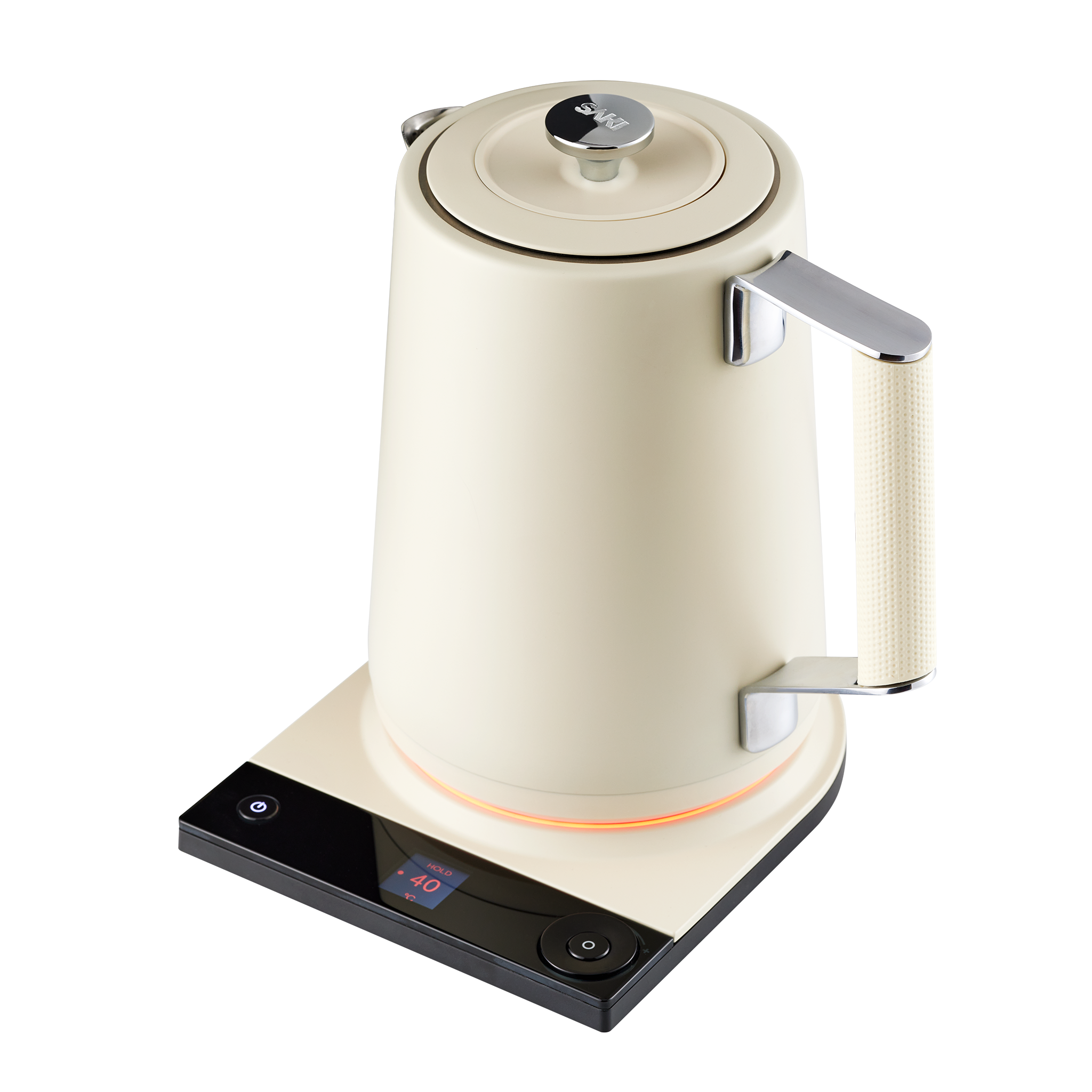 Luna stainless electric kettle with digital temperature display on a clean kitchen countertop