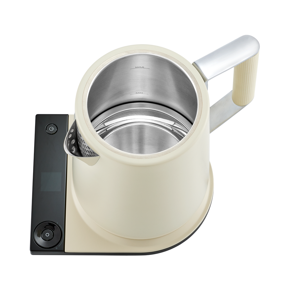 Luna stainless electric kettle with digital temperature display on a clean kitchen countertop