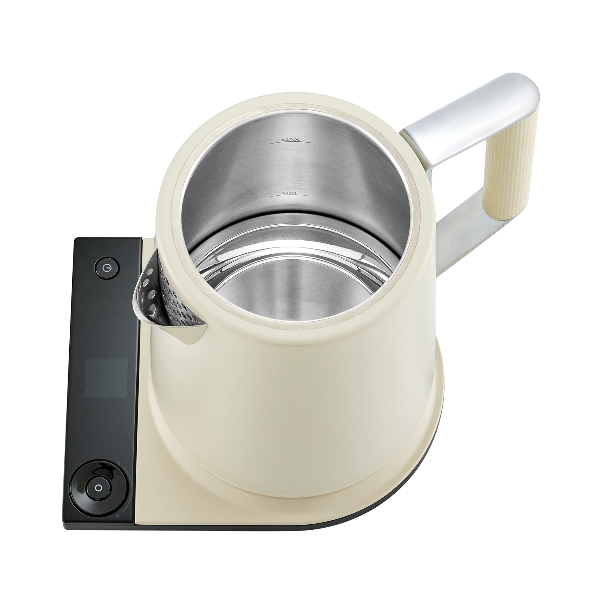 Luna stainless electric kettle with digital temperature display on a clean kitchen countertop