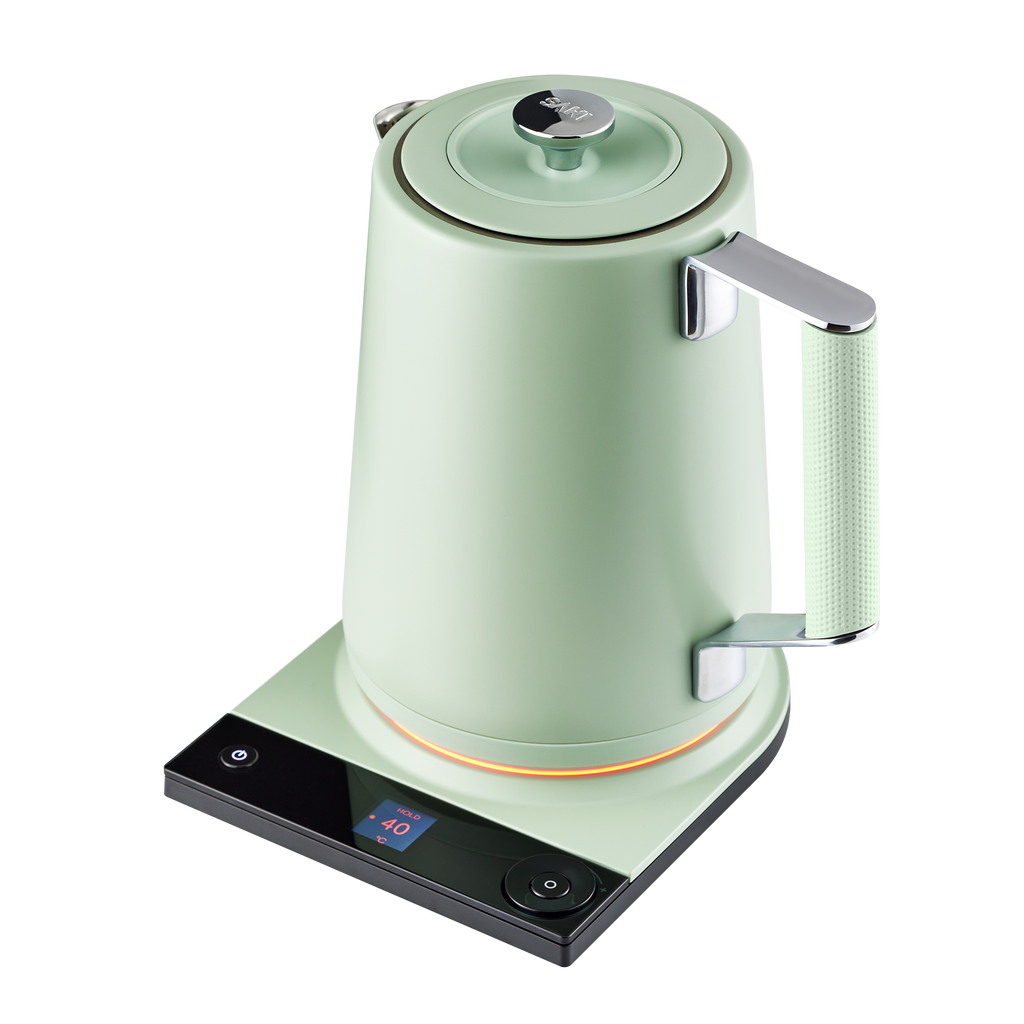 Luna stainless electric kettle with digital temperature display on a clean kitchen countertop