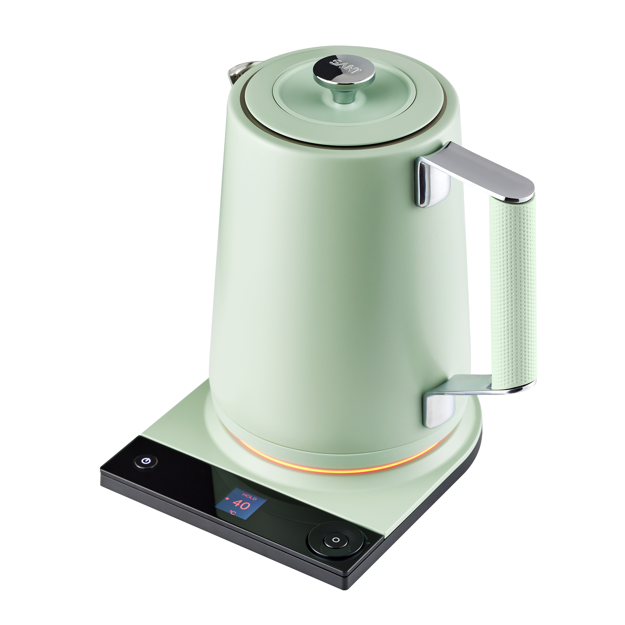 Luna stainless electric kettle with digital temperature display on a clean kitchen countertop