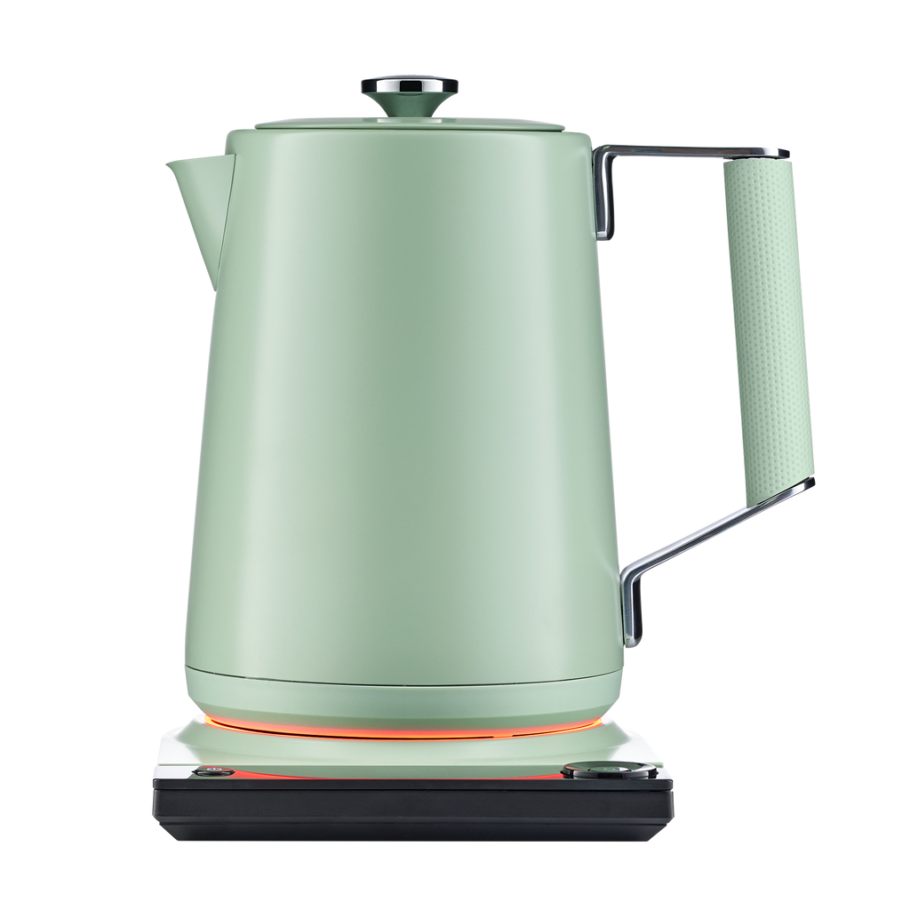 Luna stainless electric kettle with digital temperature display on a clean kitchen countertop