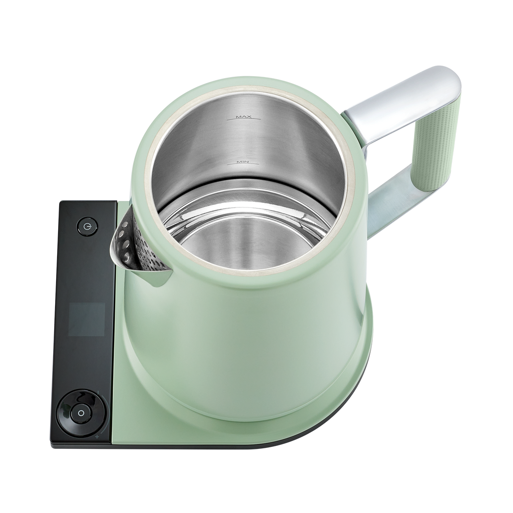Luna stainless electric kettle with digital temperature display on a clean kitchen countertop