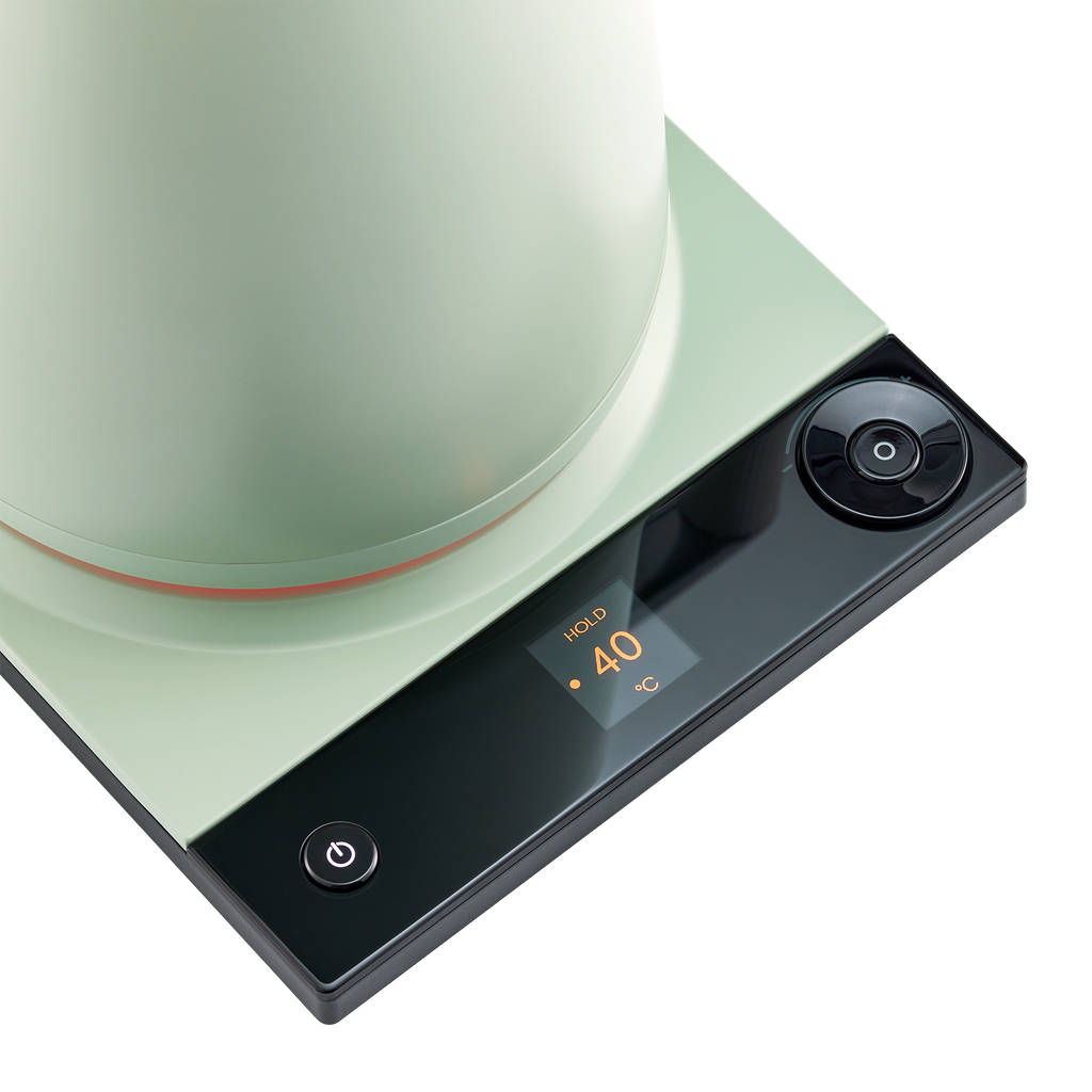 Luna stainless electric kettle with digital temperature display on a clean kitchen countertop
