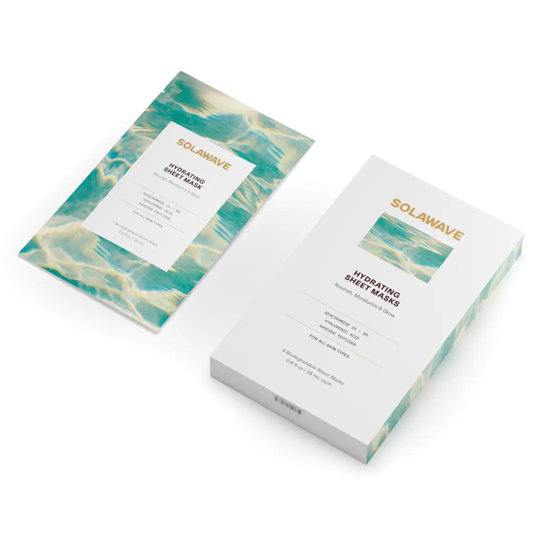 Solawave hydrating water-gel sheet mask with niacinamide and hyaluronic acid, individually wrapped biodegradable packaging