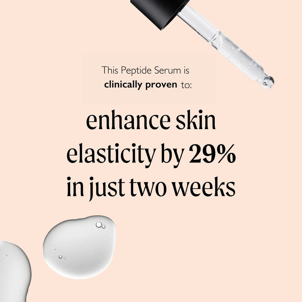 UpCircle Peptide Serum with Custard Apple and Blood Orange in a glass bottle, with a dropper and a skincare background