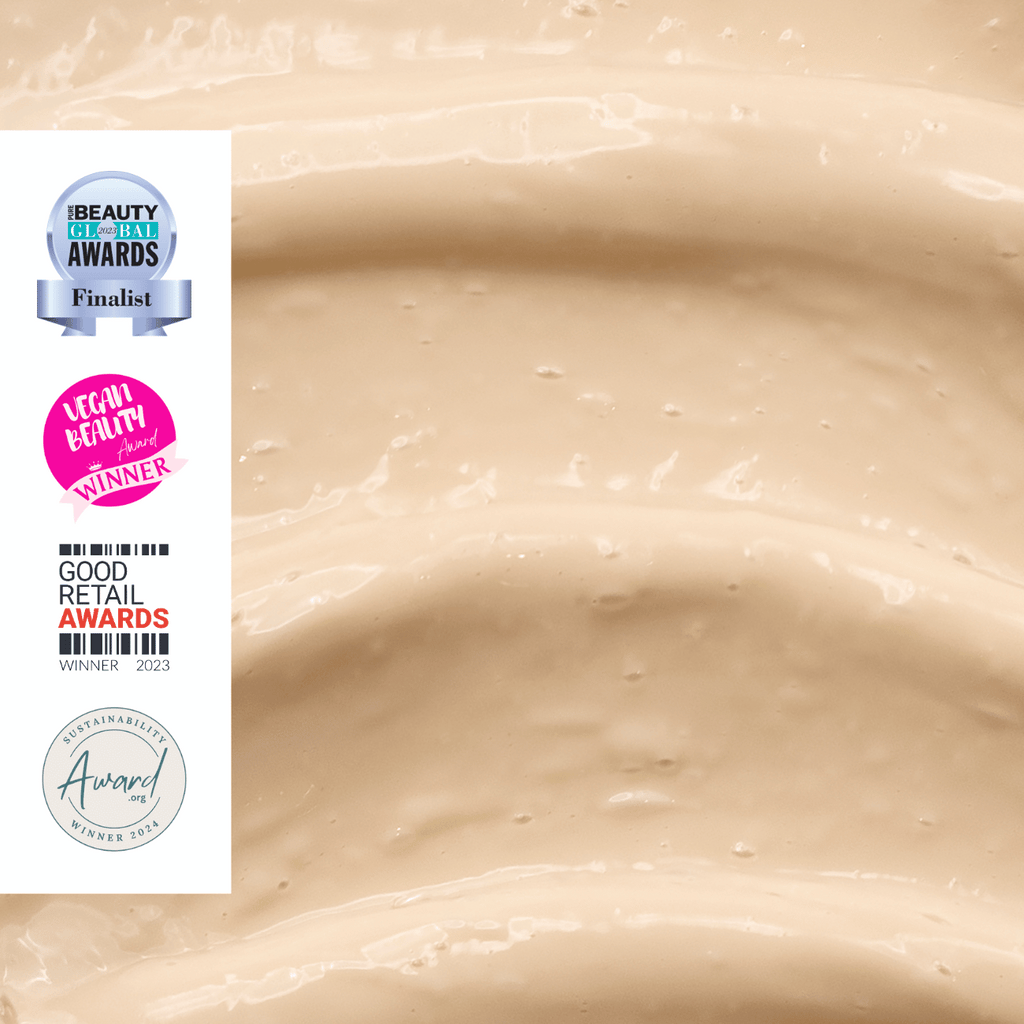 UpCircle eye cream in a glass jar with aluminium lid, showing coffee oil and hyaluronic acid formula for dark circles