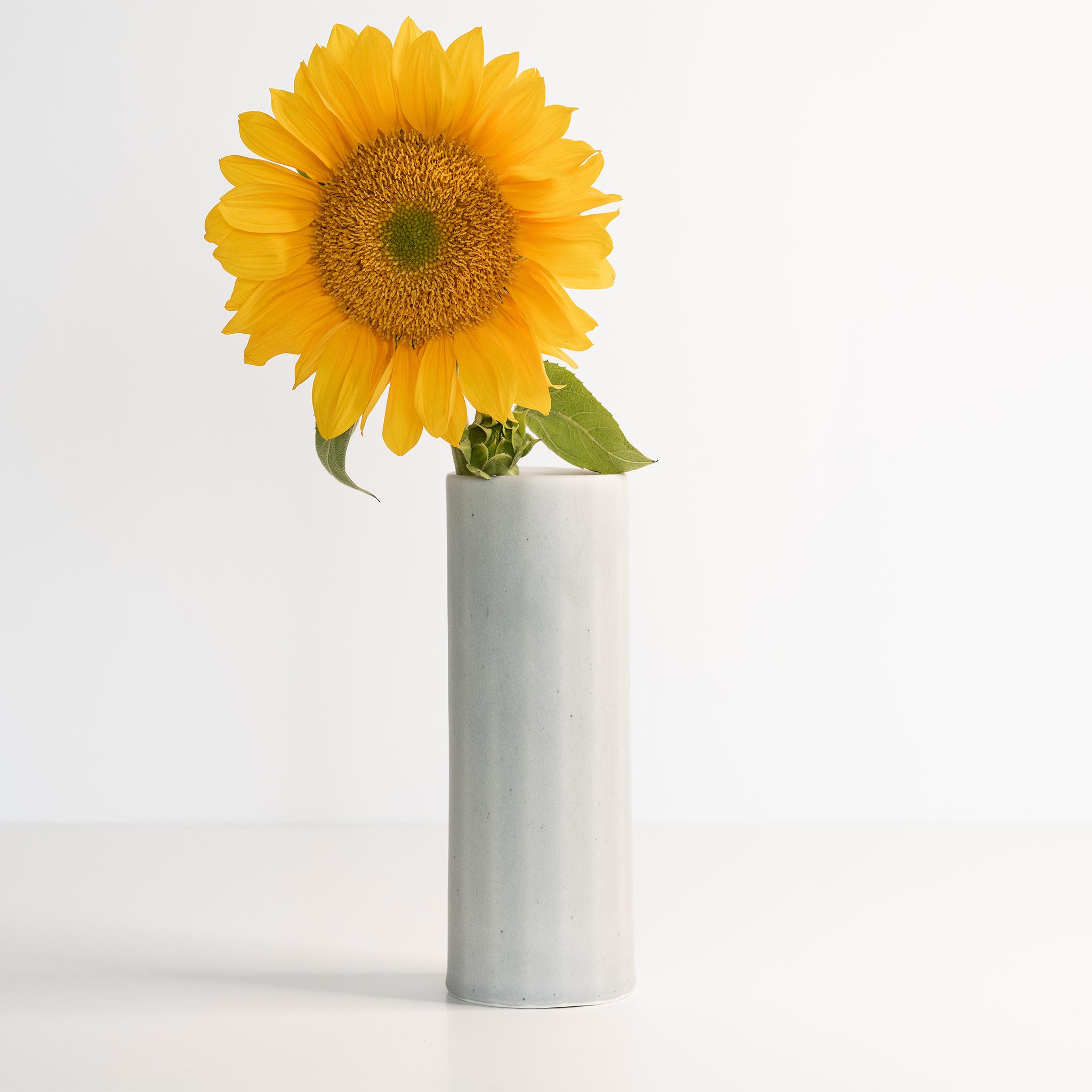 Ember Collective Bloom Vase, handmade white porcelain with a subtle oval rim, 8 inches tall, holding a small floral arrangement
