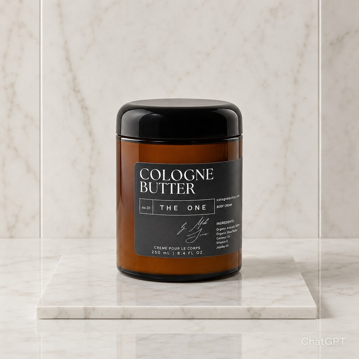 CB Cologne Butter The One body butter jar open showing creamy texture with warm amber and vanilla fragrance