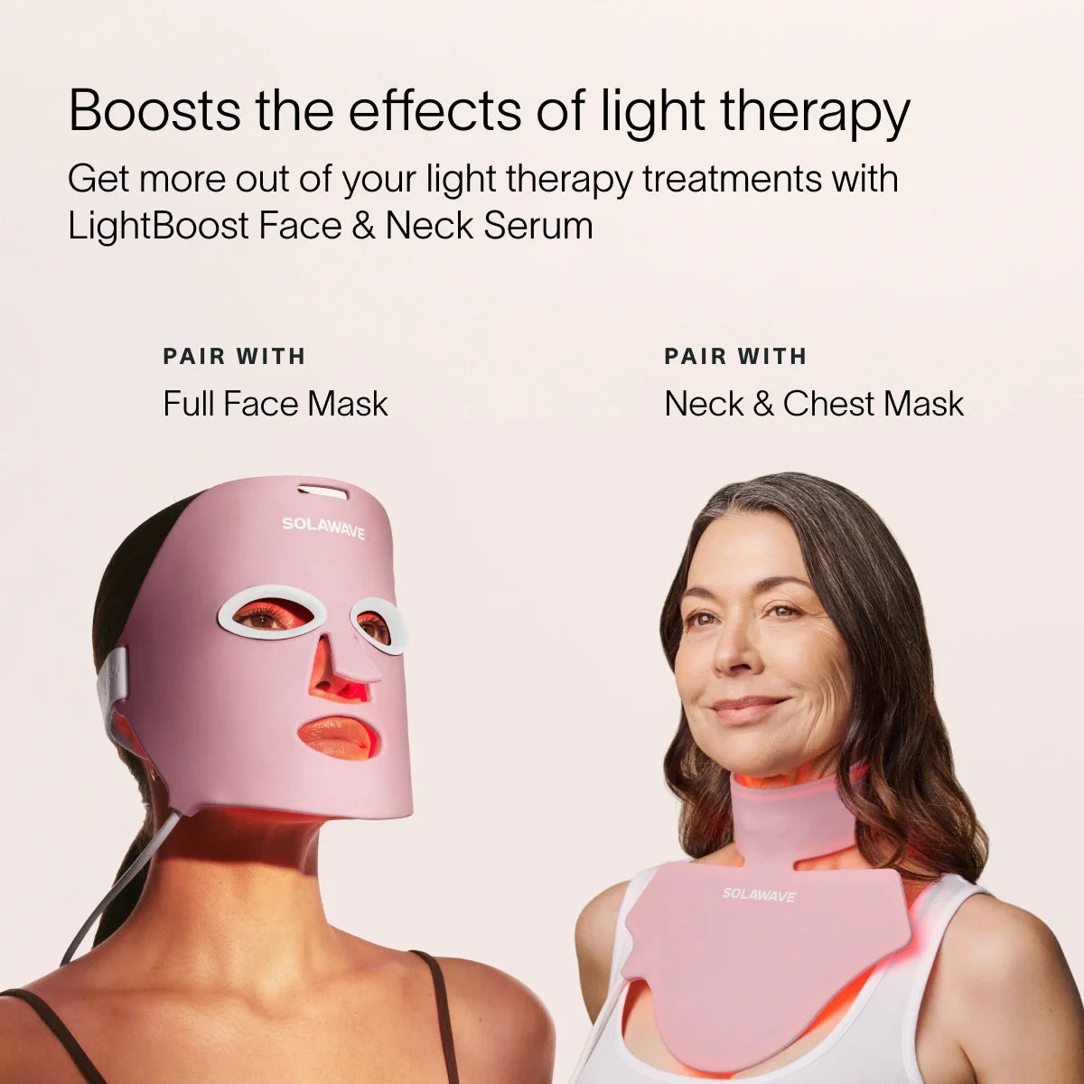 Solawave LightBoost Face and Neck Serum bottle with lightweight peptide and growth factor formula on a clean surface