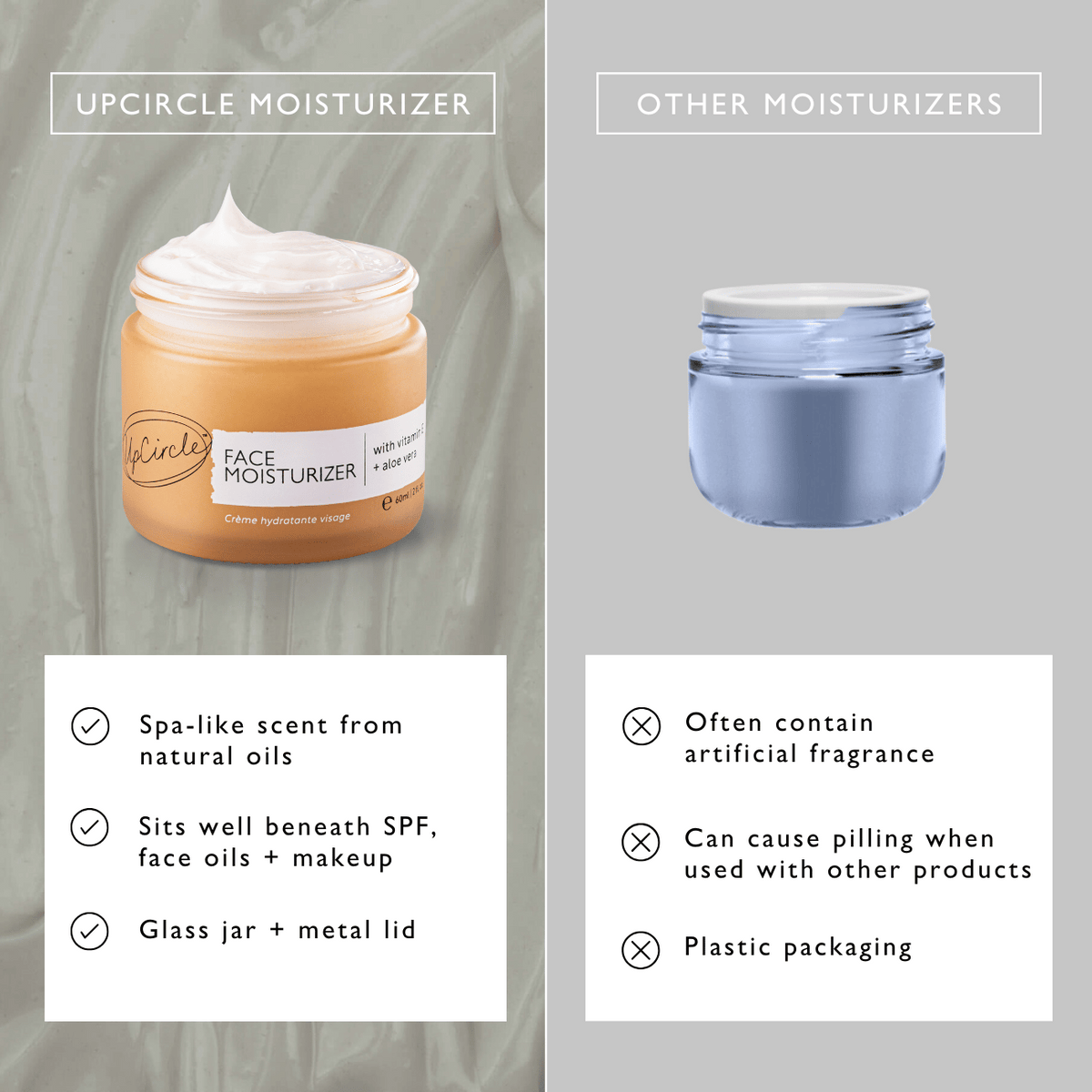UpCircle Vitamin E Face Moisturizer in a glass jar with aluminum lid on a clean neutral background