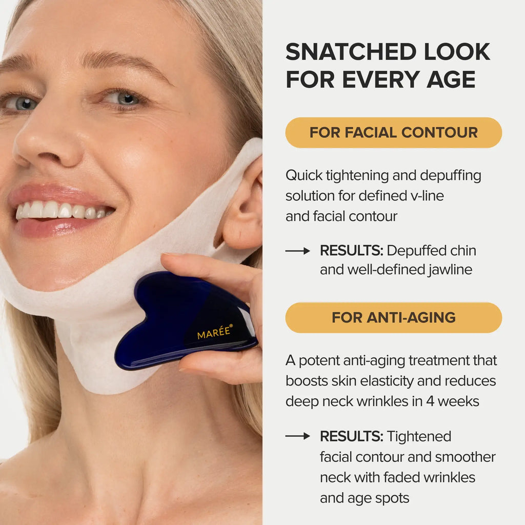 24K gold v-line hydrogel lifting mask displayed flat, showing contoured chin and neck coverage shape