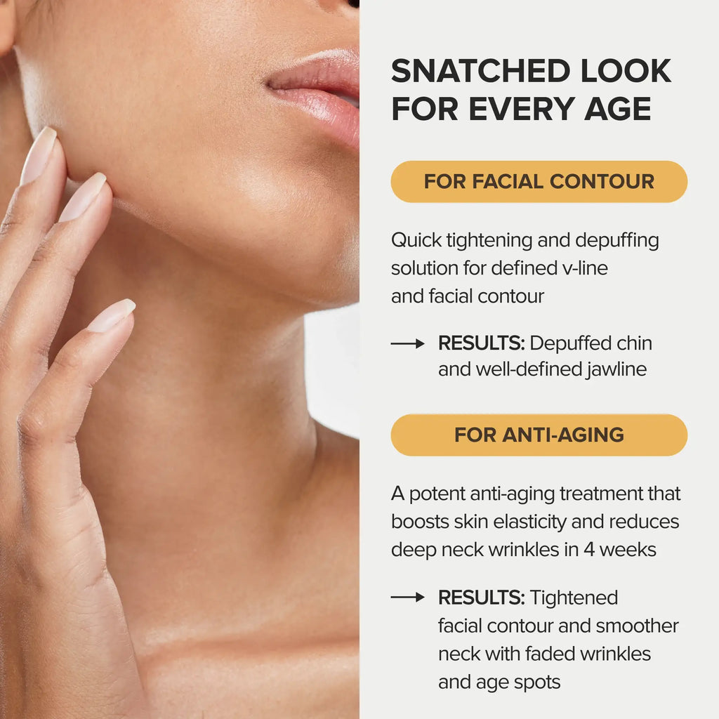 24K gold v-line hydrogel lifting mask displayed flat, showing contoured chin and neck coverage shape