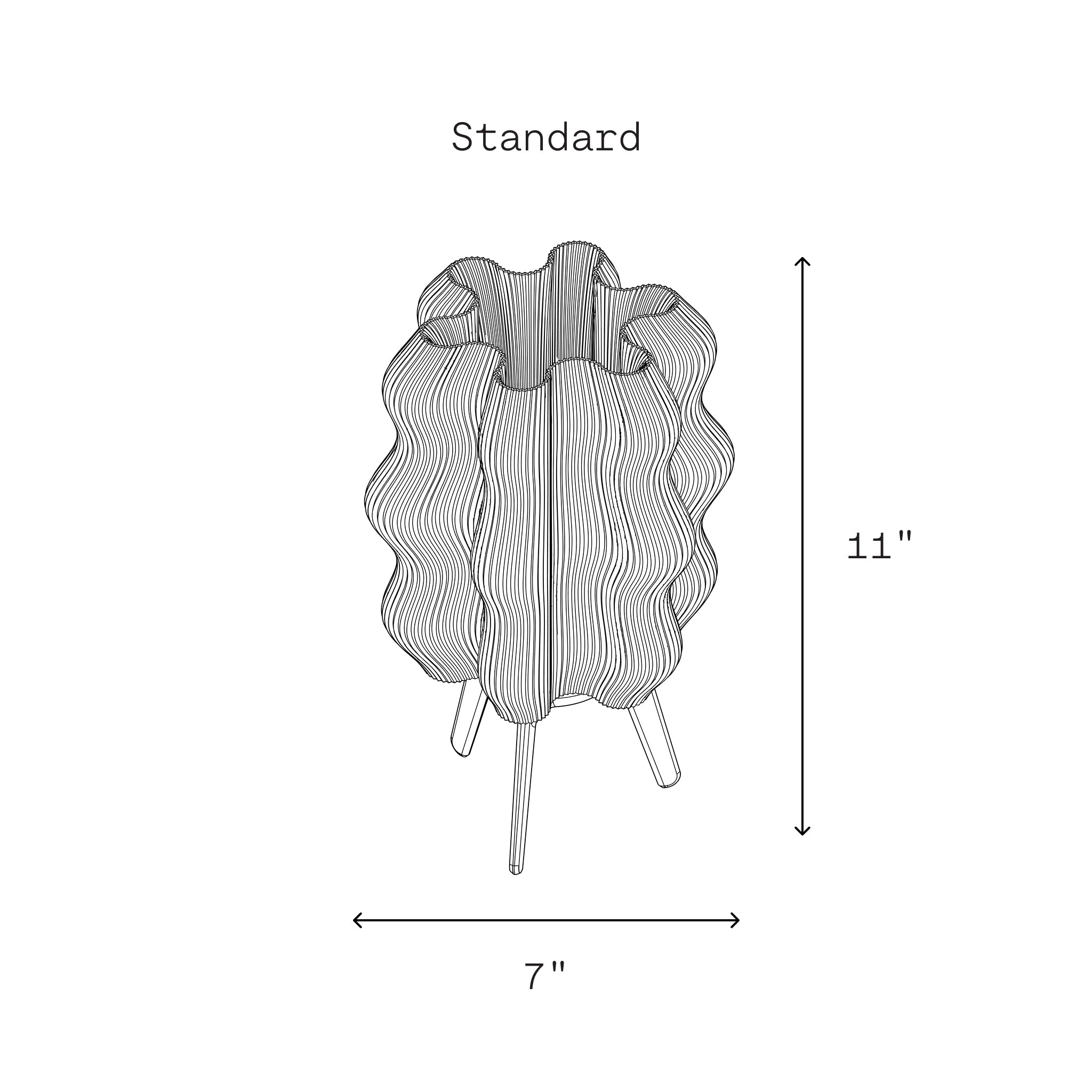 Wavy sculptural table lamp in recycled corn-based plastic with organic rippled silhouette on a flat surface