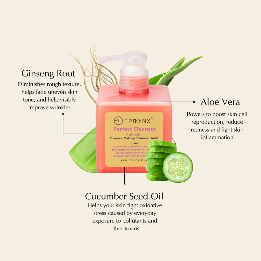 EpiLynx hydrating aloe and cucumber seed oil face wash bottle for sensitive and dry skin