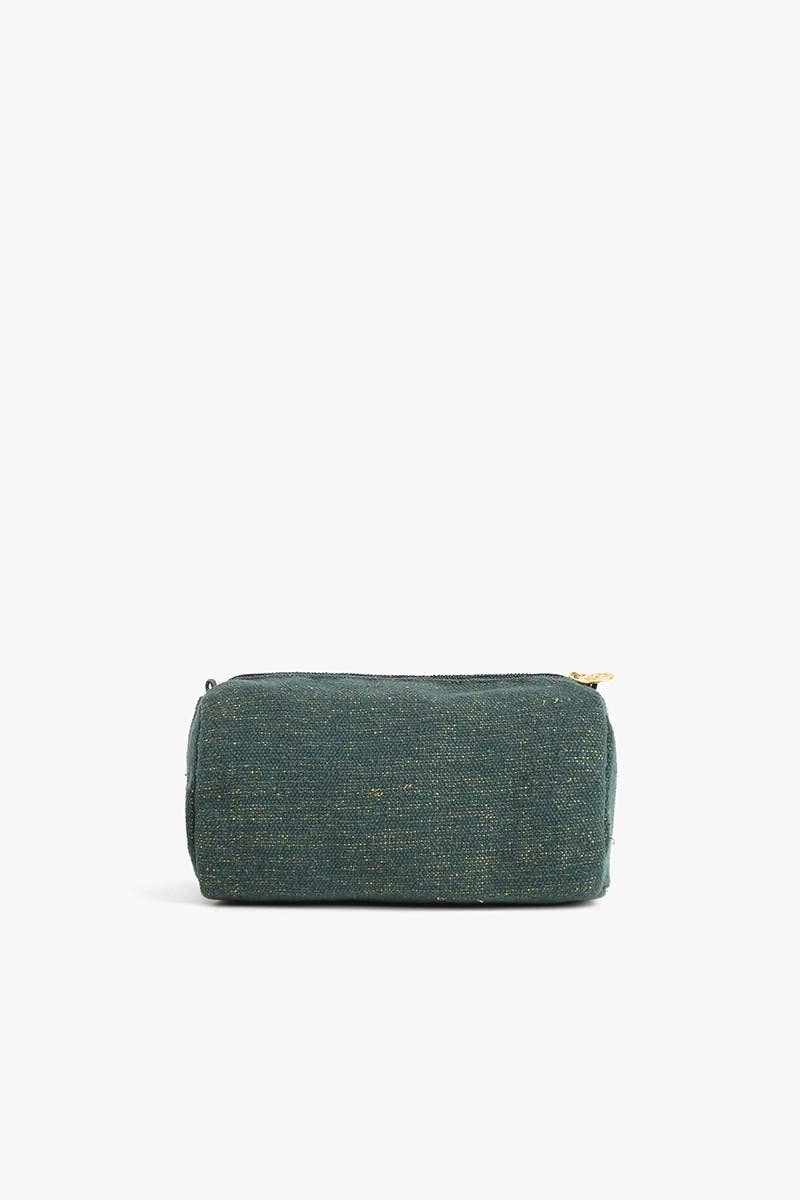 Hunter green hand-beaded pouch with gold and green butterflies and flowers