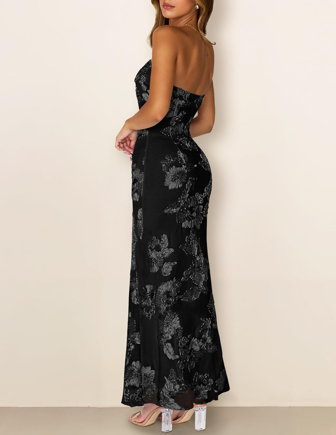 Women'S Floral Strapless Maxi Dress 2026 Summer Mesh Tube Bodycon Formal Wedding Guest Cocktail Party Long Dresses
